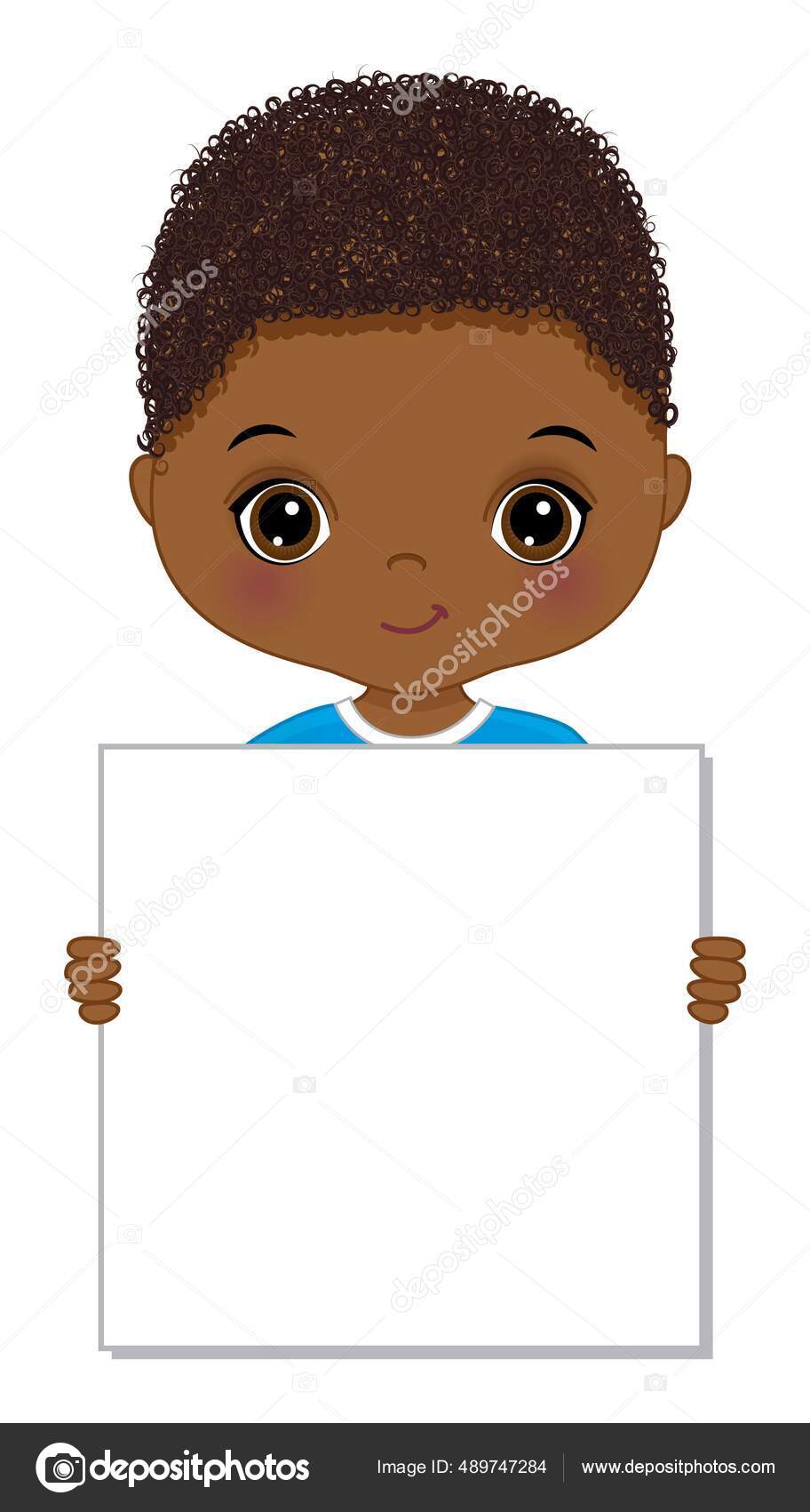 Симпатичный маленький афроамериканский мальчик, держащий в руках бланк  Векторное изображение ©marlenes9 489747284