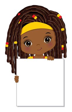Cute Little African American Girl Holding Frame clipart