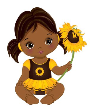 Ayçiçekli tatlı Afrikalı Amerikalı Bebek Kız