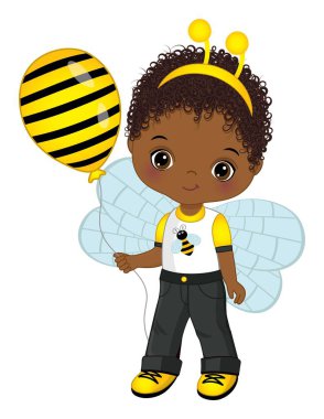 Arı kafa bandı antenli şirin siyah çocuk. 