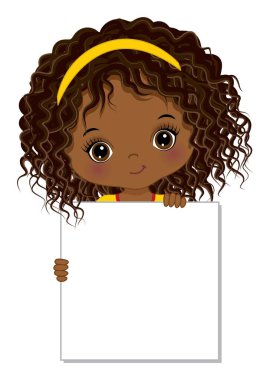 Cute Little African American Girl Holding Banner clipart