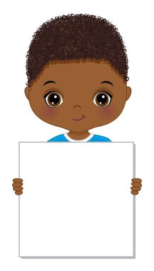 Cute Little African American Boy Holding Blank Frame clipart
