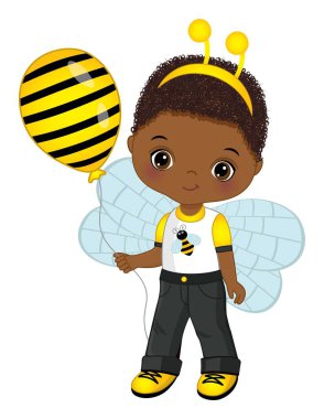 Arı kafa bandı antenli şirin siyah çocuk. 