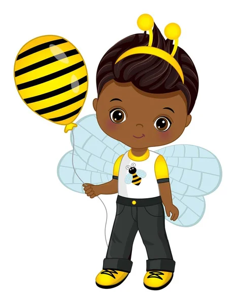 Cute Black Little Boy with Bee Headband Antenna — стоковий вектор
