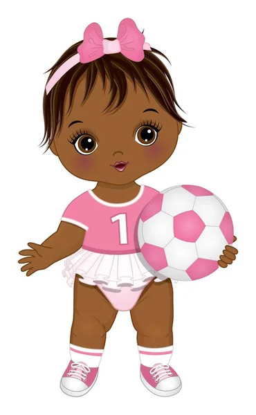 Linda niña afroamericana con pelota de fútbol — Archivo Imágenes Vectoriales