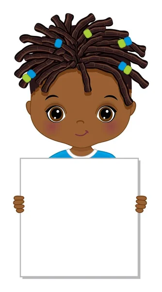 Cute Little African American Boy Holding Frame — Stock Vector