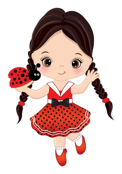 Vector Cute Little Girl with Ladybug — Stock Vector