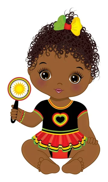 Afro-americano Reggae Bebé niña con sonajero — Vector de stock