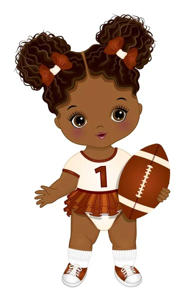 Linda niña negra con pelota de fútbol americano — Archivo Imágenes Vectoriales