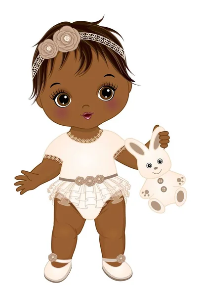 Africano americano lindo boho bebé chica con conejito — Archivo Imágenes Vectoriales