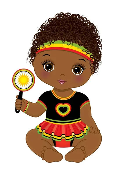 African American Reggae Baby Girl with Rattle — стоковий вектор