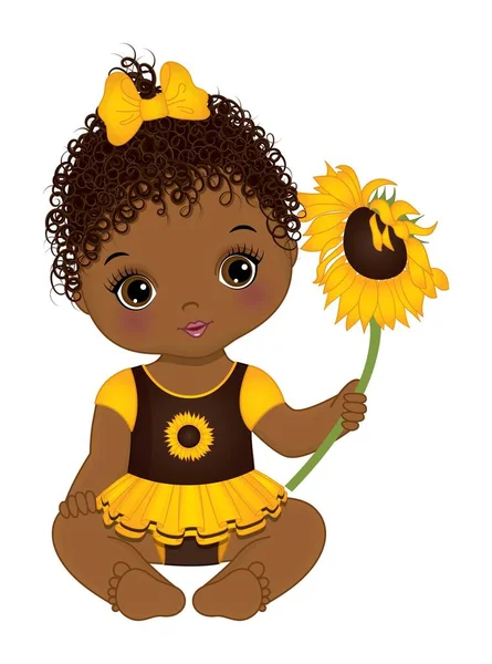 Linda niña afroamericana con girasol — Vector de stock