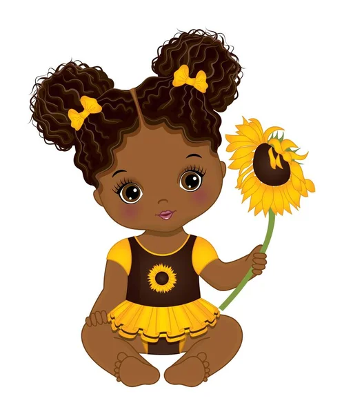Linda niña afroamericana con girasol — Vector de stock