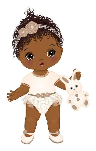 Afrikai Amerikai Aranyos Boho Baby Girl nyuszival — Stock Vector