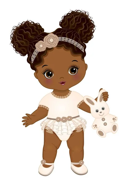 Africano americano lindo boho bebé chica con conejito — Archivo Imágenes Vectoriales