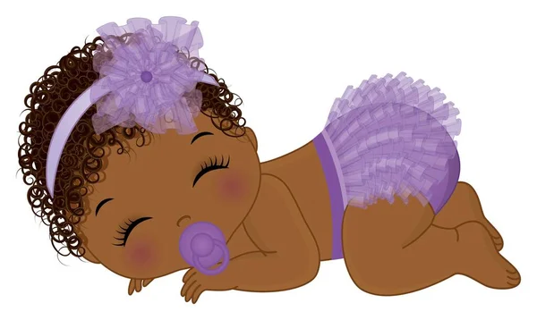 Bebé afroamericano en pañal con volantes púrpura — Archivo Imágenes Vectoriales