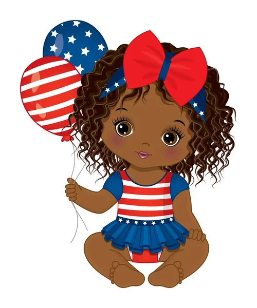 Patriotique mignon noir bébé fille avec ballons — Image vectorielle