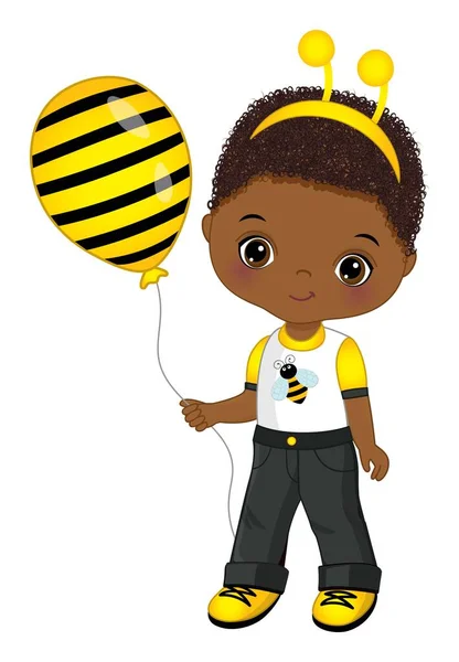 Cute Black Little Boy with Bee Headband Antenna — стоковий вектор