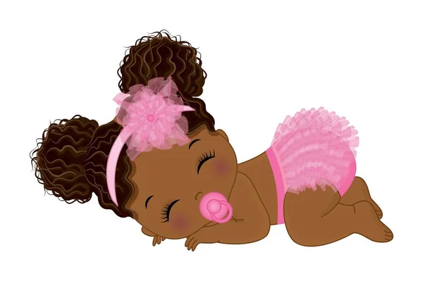 穿着粉色皱褶尿布的非洲裔美国女婴 — 图库矢量图片