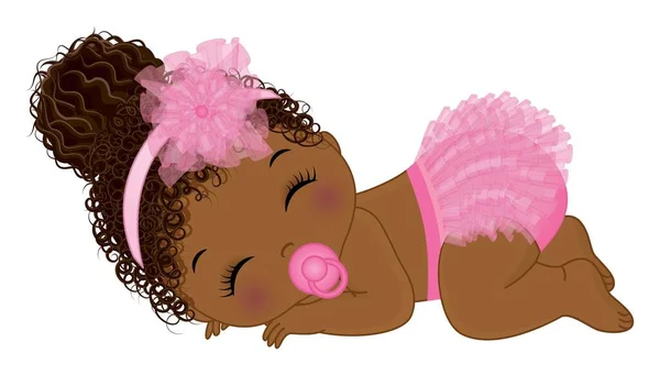 Bebé afroamericano en pañal con volantes rosados — Vector de stock