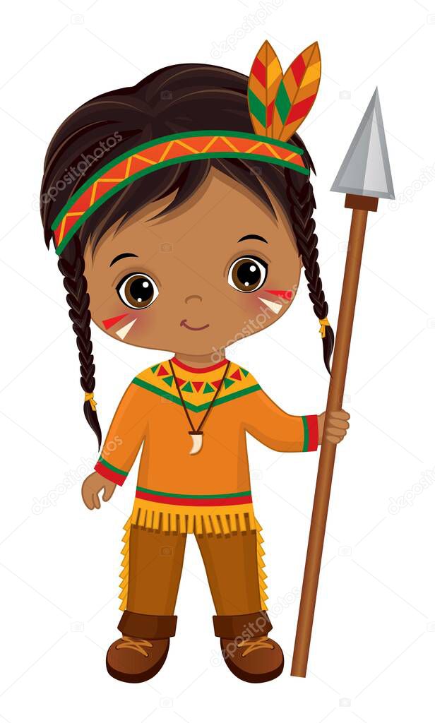 Native American Indian Cute Little Boy with Arrow