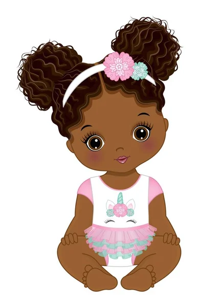 African American Baby Girl trägt Einhorn-Kleid. Vektor Einhorn Baby Girl — Stockvektor