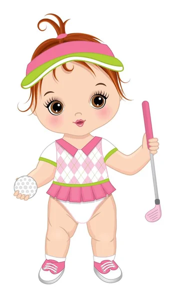 Wektor Cute Baby Girl gospodarstwa Golf Club i Ball. Dziewczyna wektor golfista — Wektor stockowy
