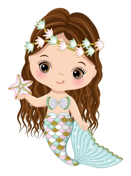 Zeemeermin met Glitter Fishtail en Zeester — Stockvector