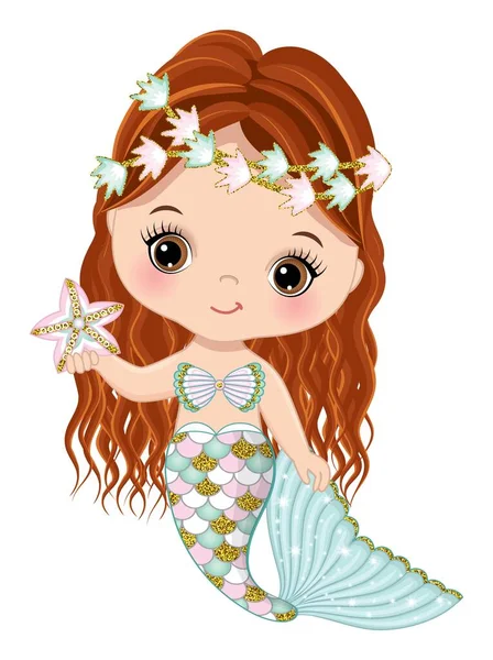 Carino sirena bambino con coda di pesce glitter — Vettoriale Stock