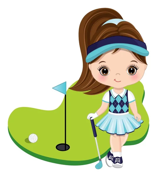 Linda niña jugando al golf. Pequeño golfista — Archivo Imágenes Vectoriales