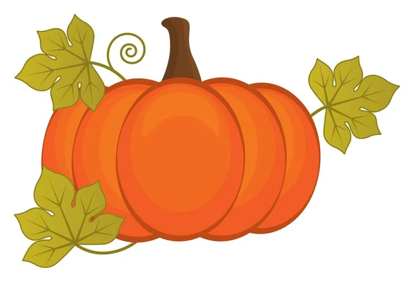 Apelsinpumpa med blad. Halloweenpumpa — Stock vektor