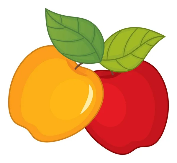 Κόκκινα και κίτρινα ώριμα μήλα με φύλλα. Μήλα — Διανυσματικό Αρχείο