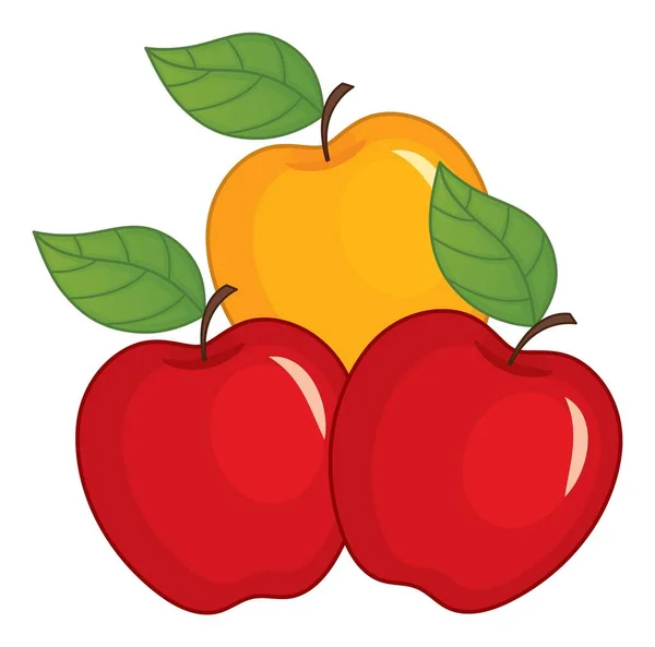 Rode en gele rijpe appels met bladeren. Appelen — Stockvector