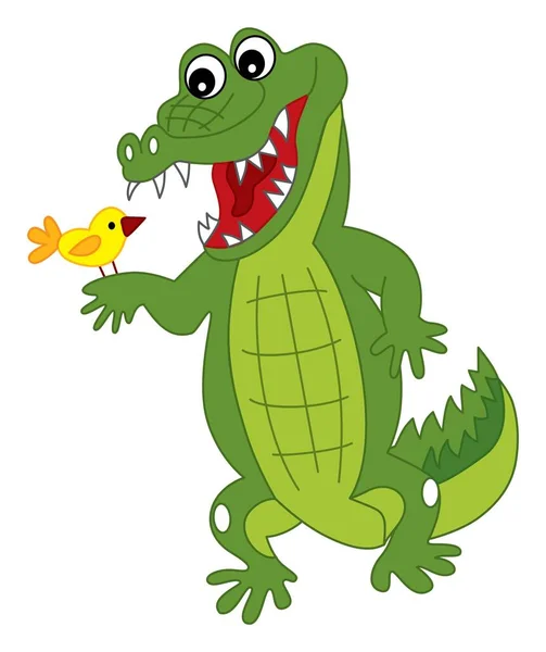 Vector Cute Cartoon Crocodile with the Bird — Stock Vector