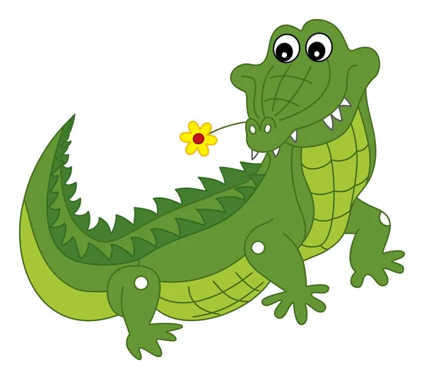 Vector Cute Crocodile Holding Flower in the Mouth — Stock Vector