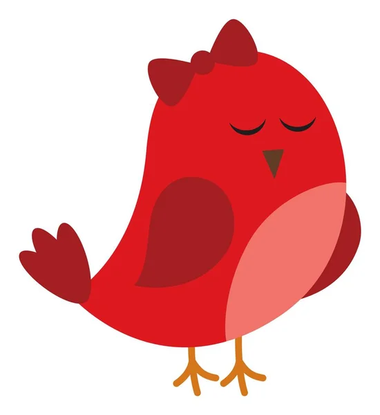 Cute Little Red Bird with Bow. Vector Red Bird — Stock Vector