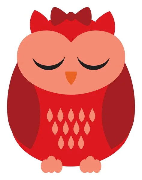 Cute Little Red Owl with Bow Sleeping. Vector Owl in Love — Stock Vector