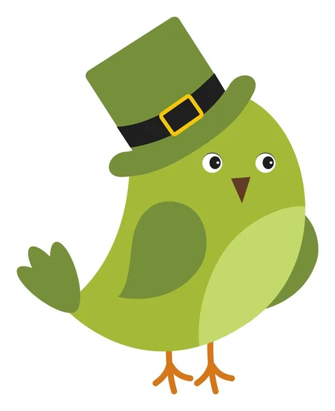Pássaro verde bonito vestindo chapéu de São Patrício. Vector St. Patrick Bird no amor — Vetor de Stock