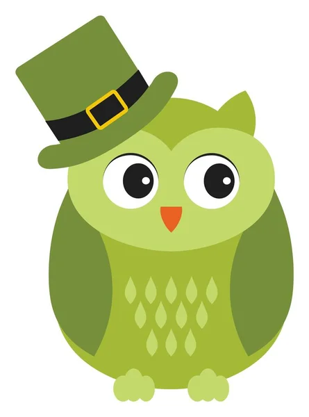 Cute Green Owl Wearing St. Patrick Hat . Vector St. Patrick Owl — Stock Vector