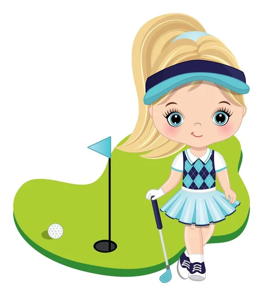 Leuk klein meisje dat golft. Vector kleine meisje golfer — Stockvector