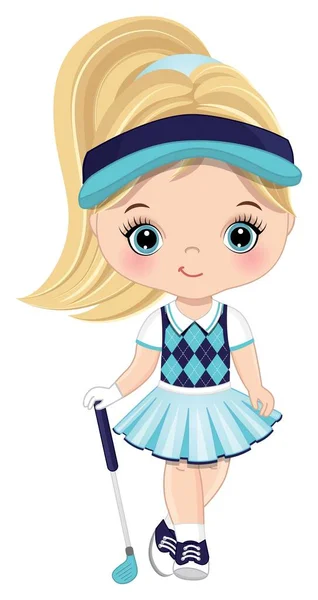 Linda niña jugando al golf. Vector pequeña chica golfista — Vector de stock