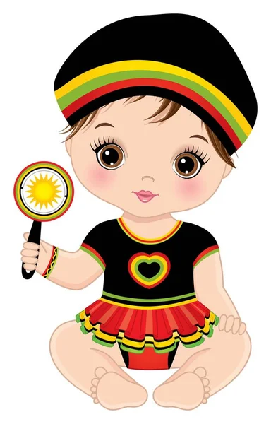 Linda pequeña reggae bebé niña sosteniendo sonajero. Vector Reggae Baby Girl — Archivo Imágenes Vectoriales