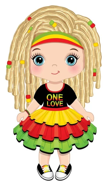 Linda niña reggae con rastas usando vestido rastafari. Vector Reggae Chica — Archivo Imágenes Vectoriales