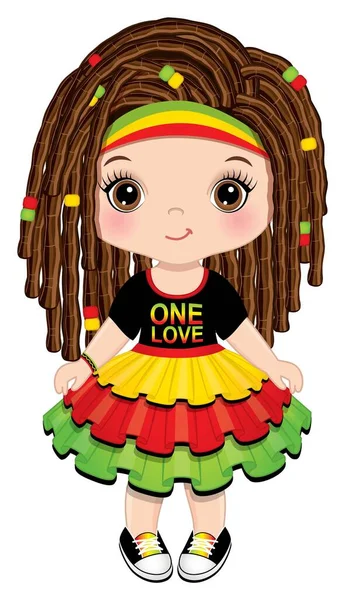 Linda niña reggae con rastas usando vestido rastafari. Vector Reggae Chica — Archivo Imágenes Vectoriales