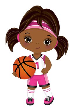 Cute Little African American Girl Playing Basketball. Vector Black Basketball Player vector Cute Little African American Girl Playing Basketball. Vector Black Basketball Player vector