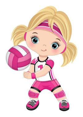 Cute Little Girl Playing Volleyball. Vector Little Volleyball Player vector