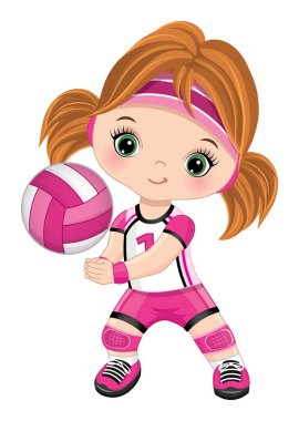 Tatlı küçük kız voleybol oynuyor. Vektör küçük voleybol oyuncusu