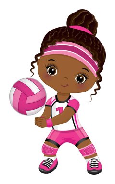 Cute Little African American Girl Playing Volleyball. Vector Little Black Volleyball Player vector Cute Little African American Girl Playing Volleyball. Vector Little Black Volleyball Player vector