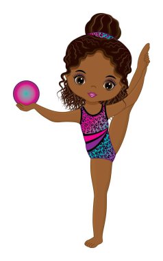 Güzel Afro-Amerikan Güzel Ritmik Jimnastik Gösterisi. Vektör Siyah Jimnastikçi