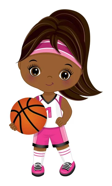 Linda niña afroamericana jugando al baloncesto. Vector jugador de baloncesto negro — Archivo Imágenes Vectoriales